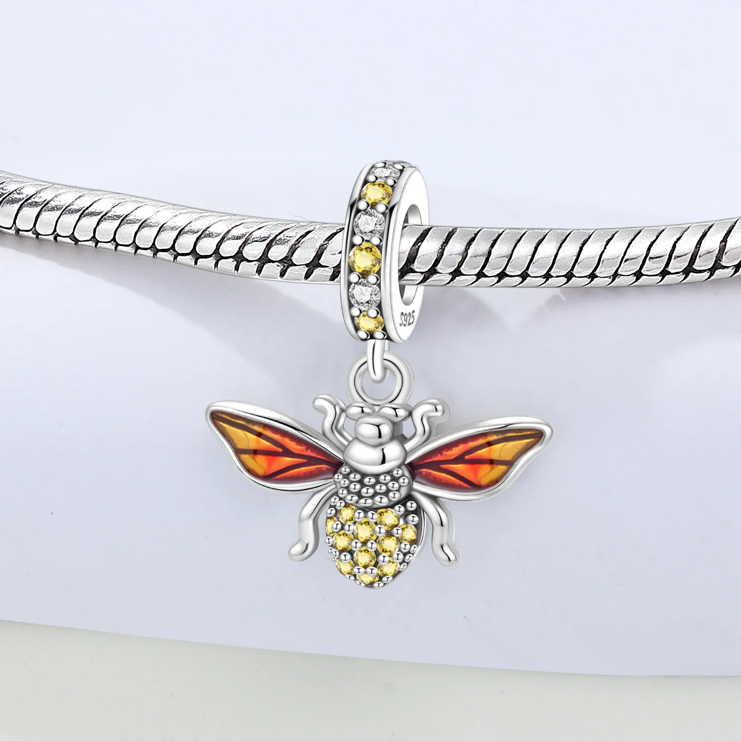 Cycuff 925 Sterling Silver Yellow Bee Insect Bead Original Pendants Bracelet Necklace Charm Jewelry Party DIY Trendy Gifts view 6