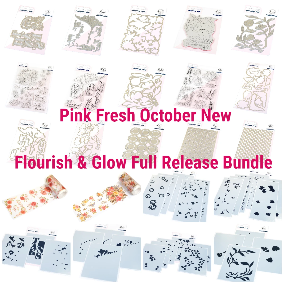

October Pink Fresh Flourish & Glow Full Release Bundle Metal Cutting Dies Stamps Stencil Scrapbook Diary Embossing DIY Template