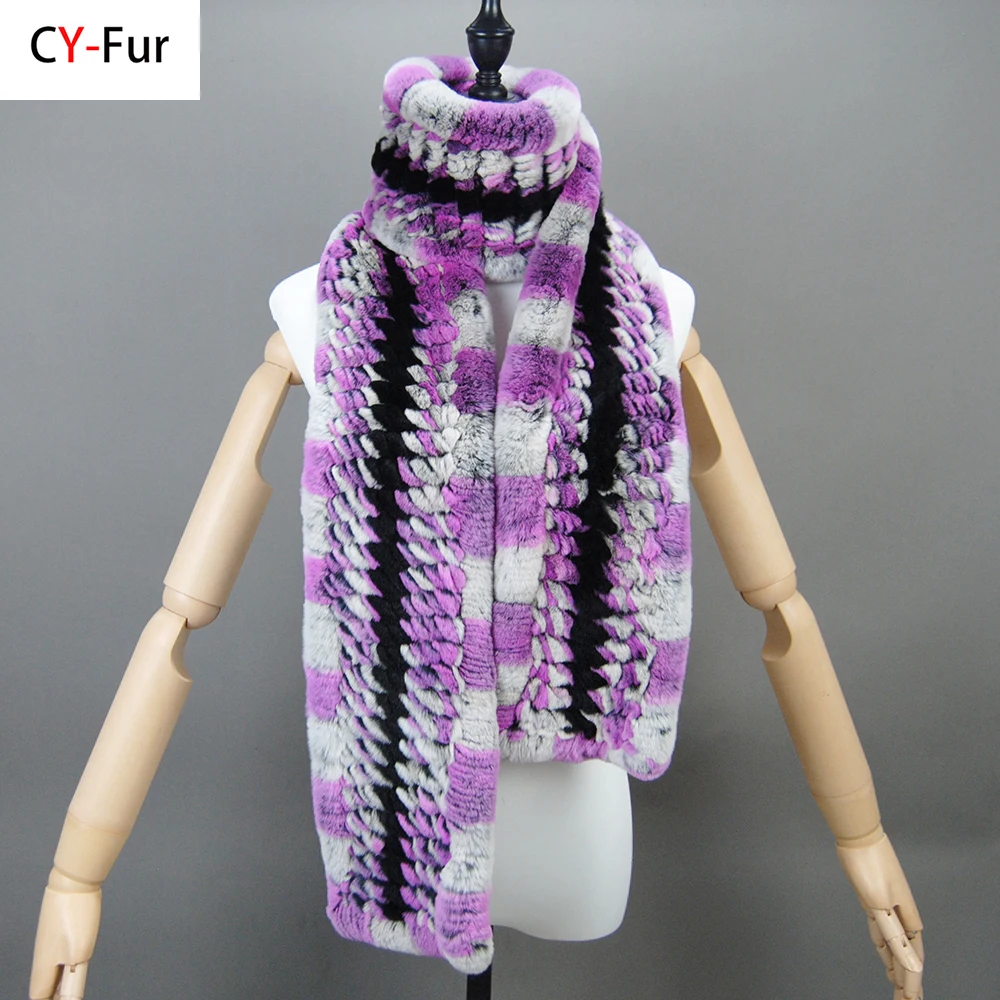 

Long Style Lady Knit Real Genuine Rex Rabbit Fur Scarf Winter Knitted Rex Rabbit Fur Scarves Women Rex Rabbit Fur Neck Warmer