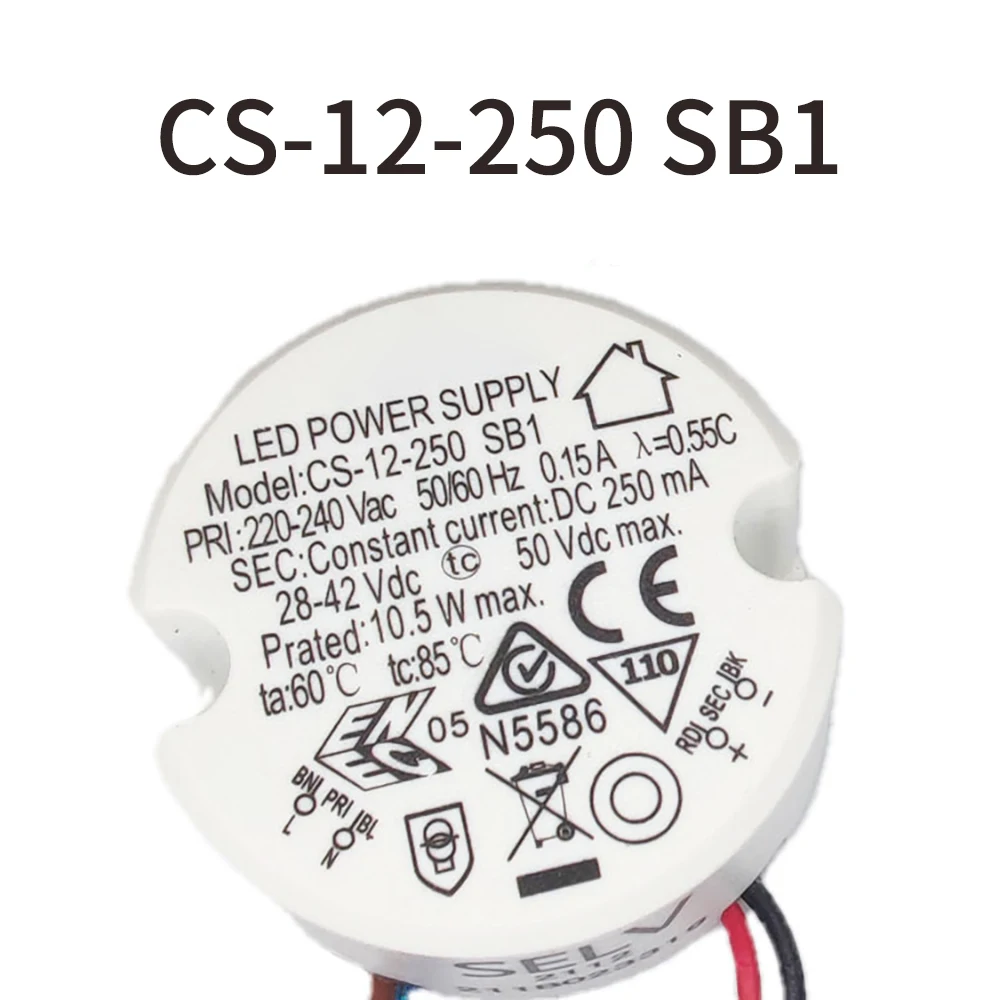

LED POWER SUPPLY CS-12-250SB1 DC250mA CS-12-300SB1 DC300mA PRI:220-240Vac 28-42Vdc CS-12-250 CS-12-300