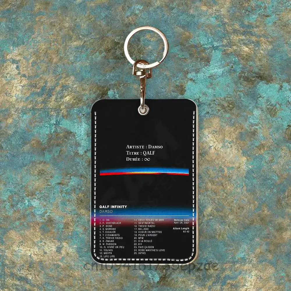 D-Damso Qalf Porta-Cartões Retangular de Couro com Chaveiro e Argola para Chaves