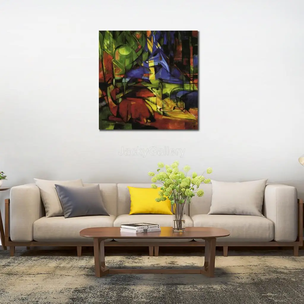 Large Size Animal Birds Abstract Oil Painting Canvas Franz Marc Hand Painted Masterpiece for Living Room Display
