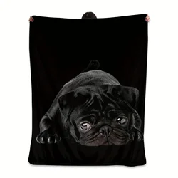 1pc Dog Printed Blanket Cute Pug Flannel Blanket 3D Animal Theme Plush Blanket For Sofa Bed Couch Room Decor