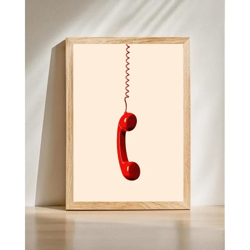 

2D/Flat Frameless Retro Phone Wall Art Poster, Minimalist Vintage Telephone Poster for Living Room and Bedroom Decortions Gifts