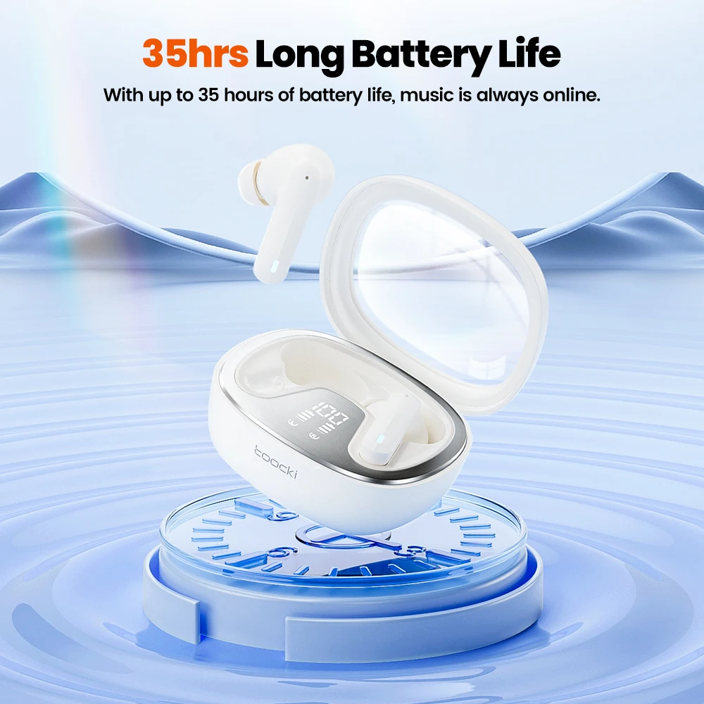 Toocki 068A Wilreless Bluetooth 5.3 Koptelefoon IPX4 Transparant Digitaal Display Hoofdtelefoon Stereogeluid Mini Oordopjes Touch Control
