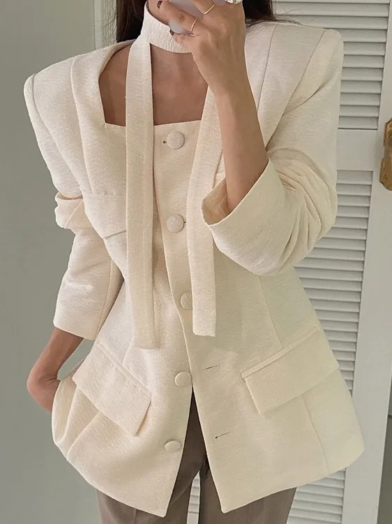 

Ele Retro Sle Women's Suit Jaet Square Collar Long Sve Faionable Autumn Winter Commute Friendly Classic Cut