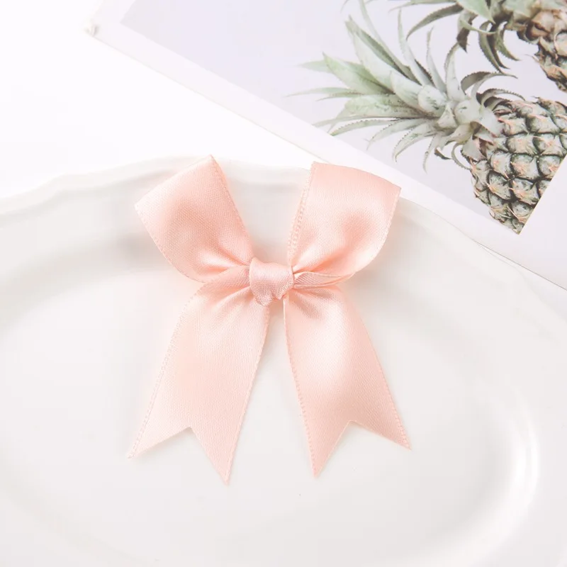 (50 Pcs/pack) 85*85mm Fresh Pink Ribbon Bows Small Size Satin Ribbon Bow Flower Craft Decoration Handwork DIY Party Decoration