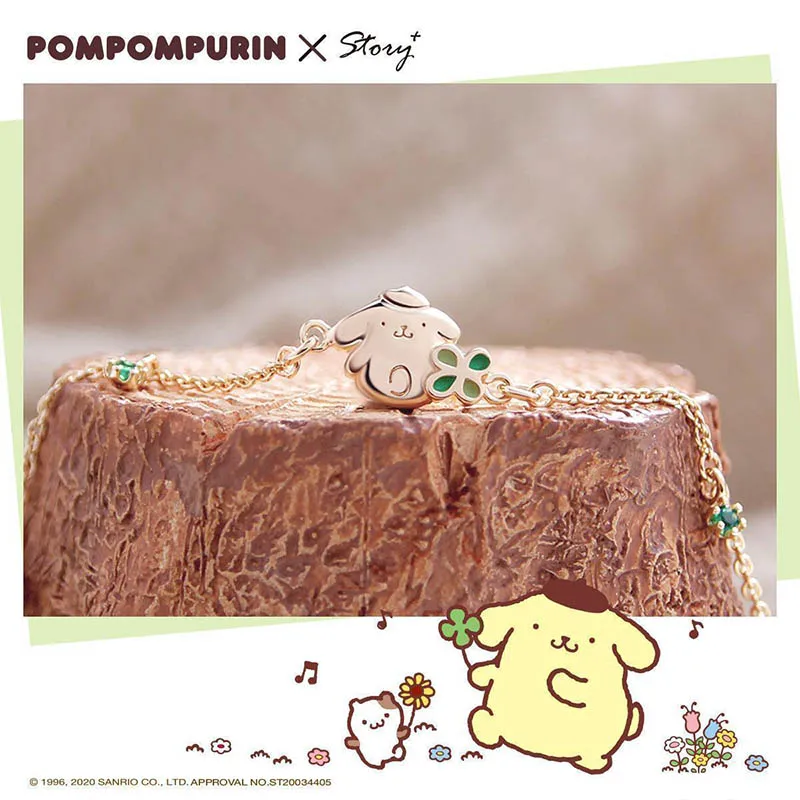 Sanrio Cartoon PomPomPurin Anime Lucky Clover Bracelet Creative Accessories Trendy Design Small Girl Toys Surprise Holiday Gifts