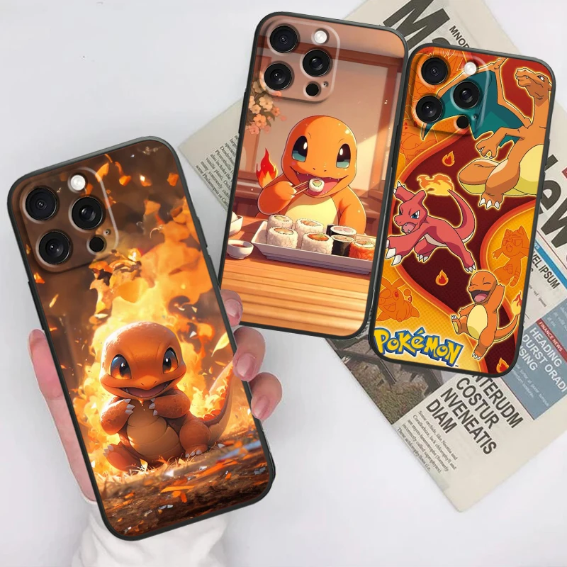 P-Pokemons Little Fire Dragon For Apple iPhone 16 15 14 13 12 11 XS XR X Pro Max Plus Mini Black Soft Phone Case