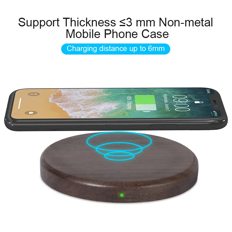 10W 15W Wireless Charger Walnut Wood Grain Slim Wireless Cha