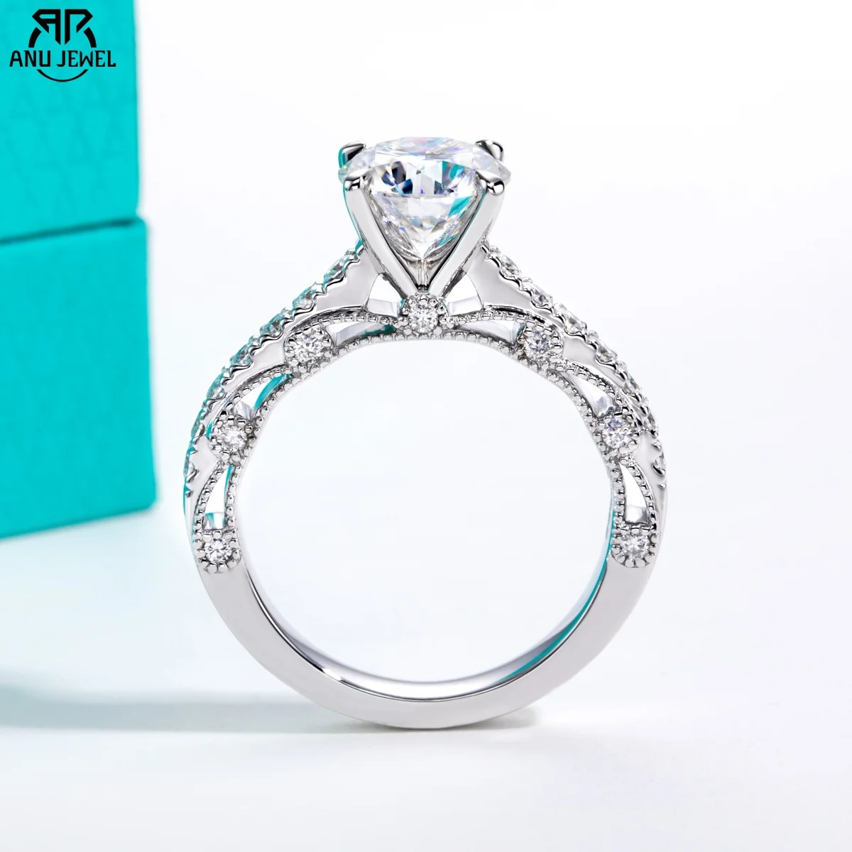 AnuJewel 2ct Moissanite Engagement Ring 925 Sterling Silver 18K Gold Plated Luxurious Wedding Band Rings for Women Jewelry