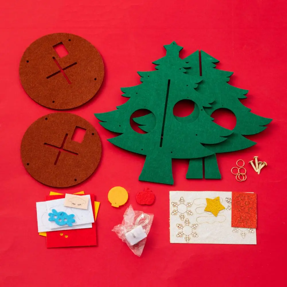 Mini-Weihnachtsbaum-Set, Mini-Filz-Set mit buntem Licht für selbstgemachte Desktop-Dekoration für Kinder und Erwachsene