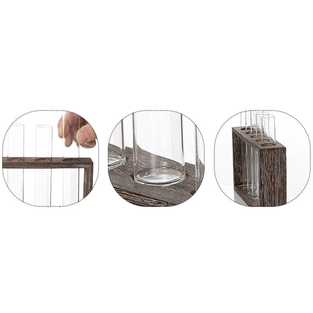 

1Pcs Glass Tube Vase Transparent Retro Wooden Stand Hydroponic Flower Container Indoor Balcony Decorative Simple Natural