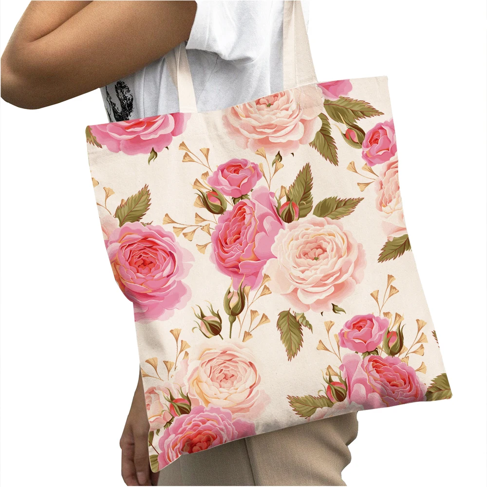 Nordic Cartoon Floral Bird Big Capacity Shopping Bags Tote Handbag Fashion Plant Flower Print Casual Canvas Women Shopper Bag