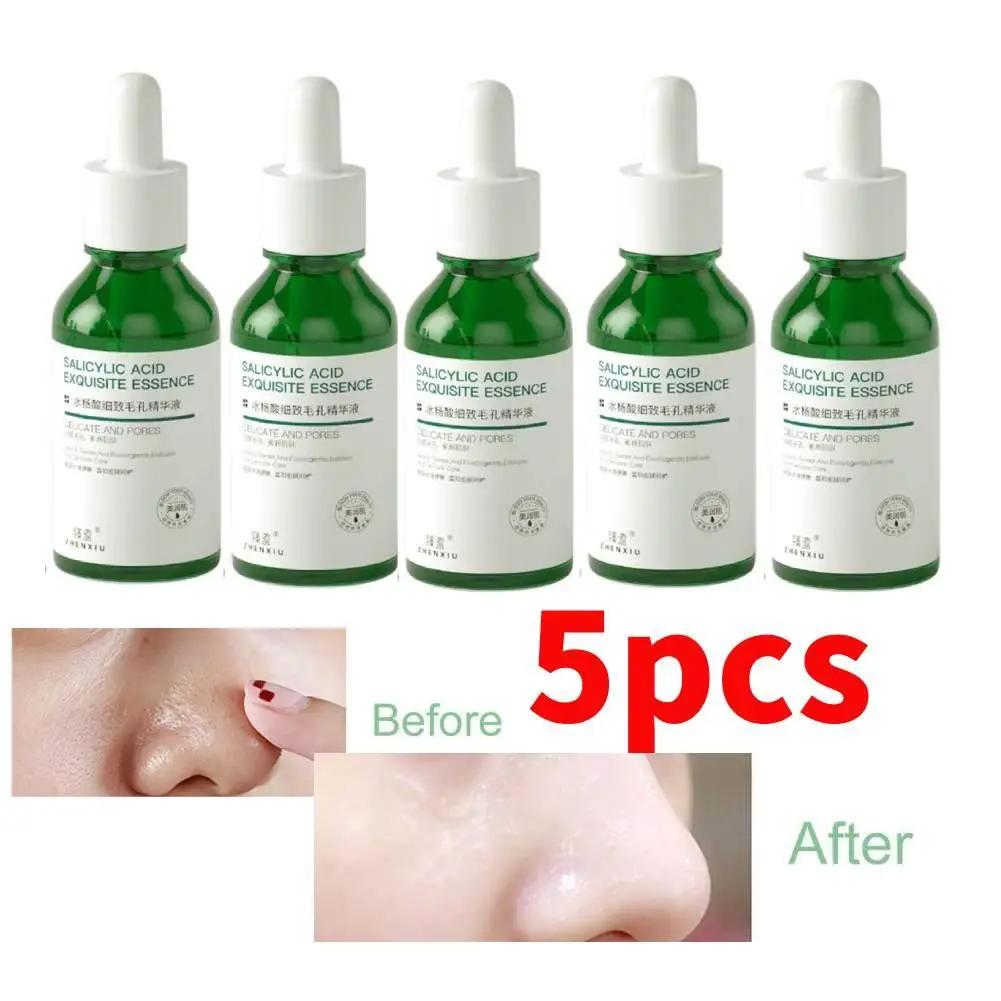 

5pcs Salicylic Acid Delicate Pore Facial Essence Hydrating Moisturizing Gentle Care Shrinking Pore Water Light Beauty Face Serum