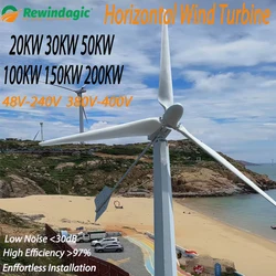 100KW 150KW 200KW 380V 400V 20KW 30KW 50KW Permanent Magnet Horizontal Wind Turbine On grid inverter Big Windmill For operation