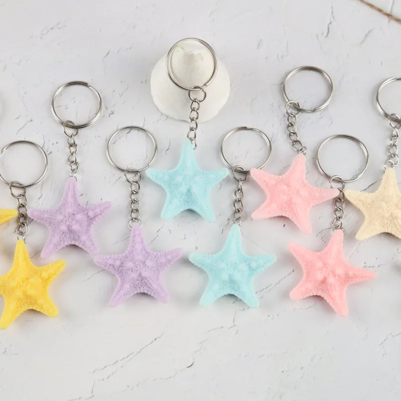 5/ 10 Five-color resin starfish keychain set Suitable for decorating bag pendants Suitable for the start of school、Summer by the