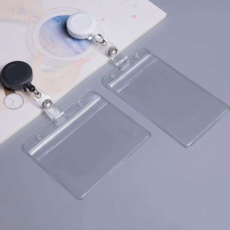 Transparent Staff Work Card Holder with Neck Strap Retractable Clip Badge Reel Employee's Card Cover Case Lanyard ID Name Card