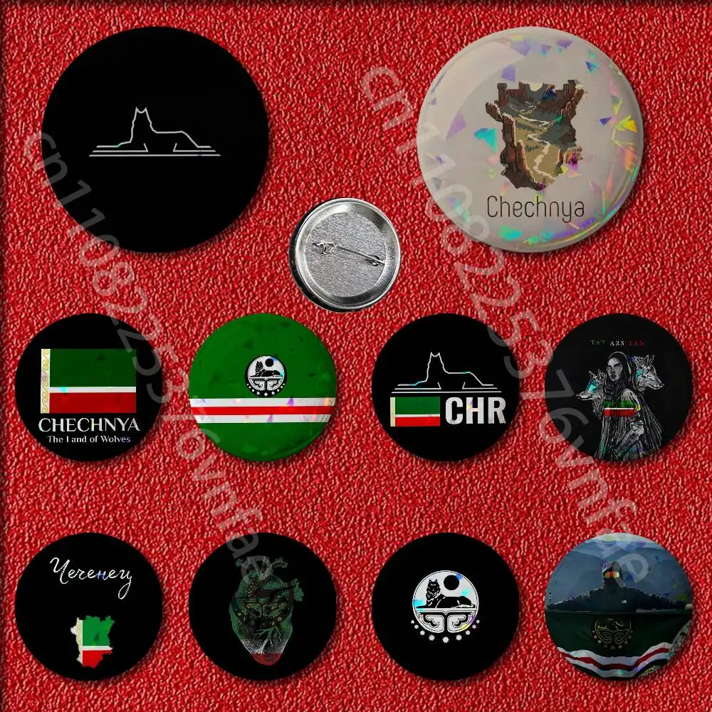 Chechen Flag Chechnya Logo Badges Badge 25mm 32mm 44mm 58mm 75mm Round Pin Brooch Adornment Souvenir Cosplay Gift