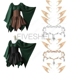 Women Halloween Cosplay Palace Victoria Medieval Vintage Fairy Elf Costume Princess Bandage Christmas Ptachwork Purim Day Dress