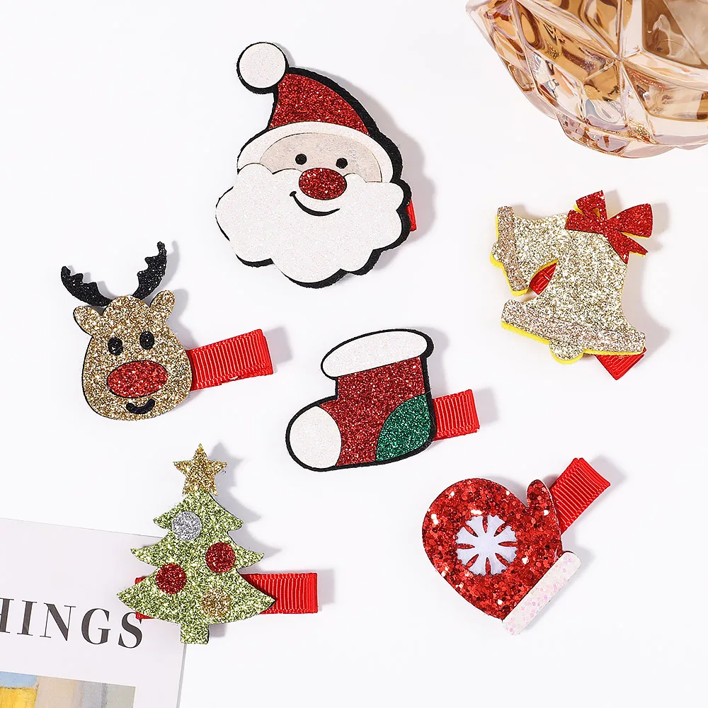 2Pcs/Set Christmas Decoration Cartoon Hair Clips For Kids Girls Santa Claus Hairpin Headwear Baby Hair Accessories New Year Gift