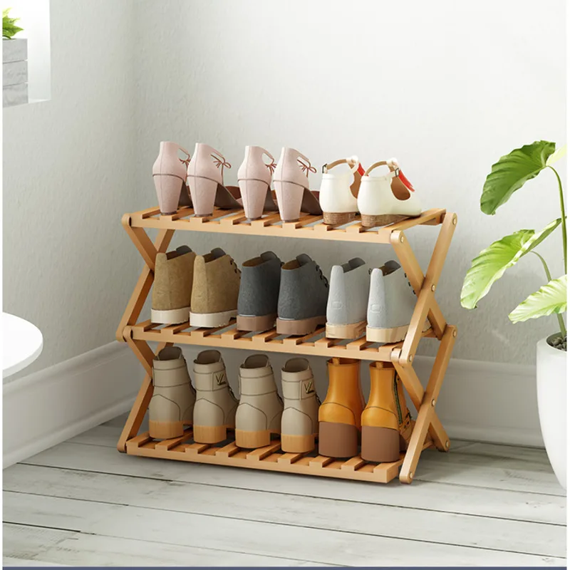 Shoe Rack Space Saving Indoor Simple Shoerack Multi-layer Foldable Bamboo Material Thickened Plate Shoes Stand Shoe Cabinet