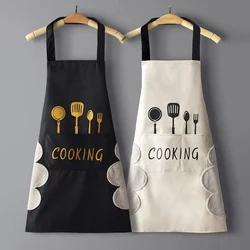 Print Kitchen Apron With Pocket Sleeveless Restaurant Waiter Chef Pinafore Cooking Baking Waterproof Oilproof Aprons Hand-wiping