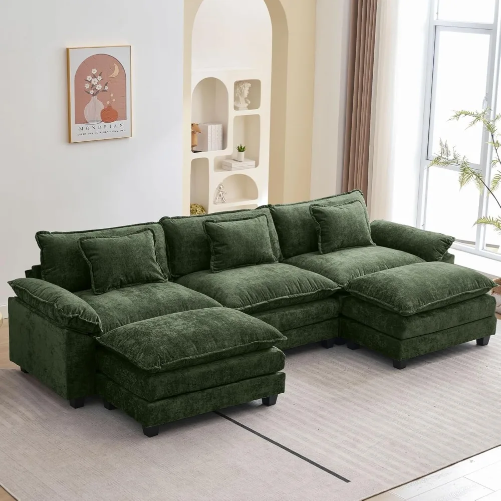 

120" Modular Sectional Sofa, Comfy Cloud Couch Sectional Sofa with Ottoman, Chenille Sofa Sleeper Deep Seat Sofa。