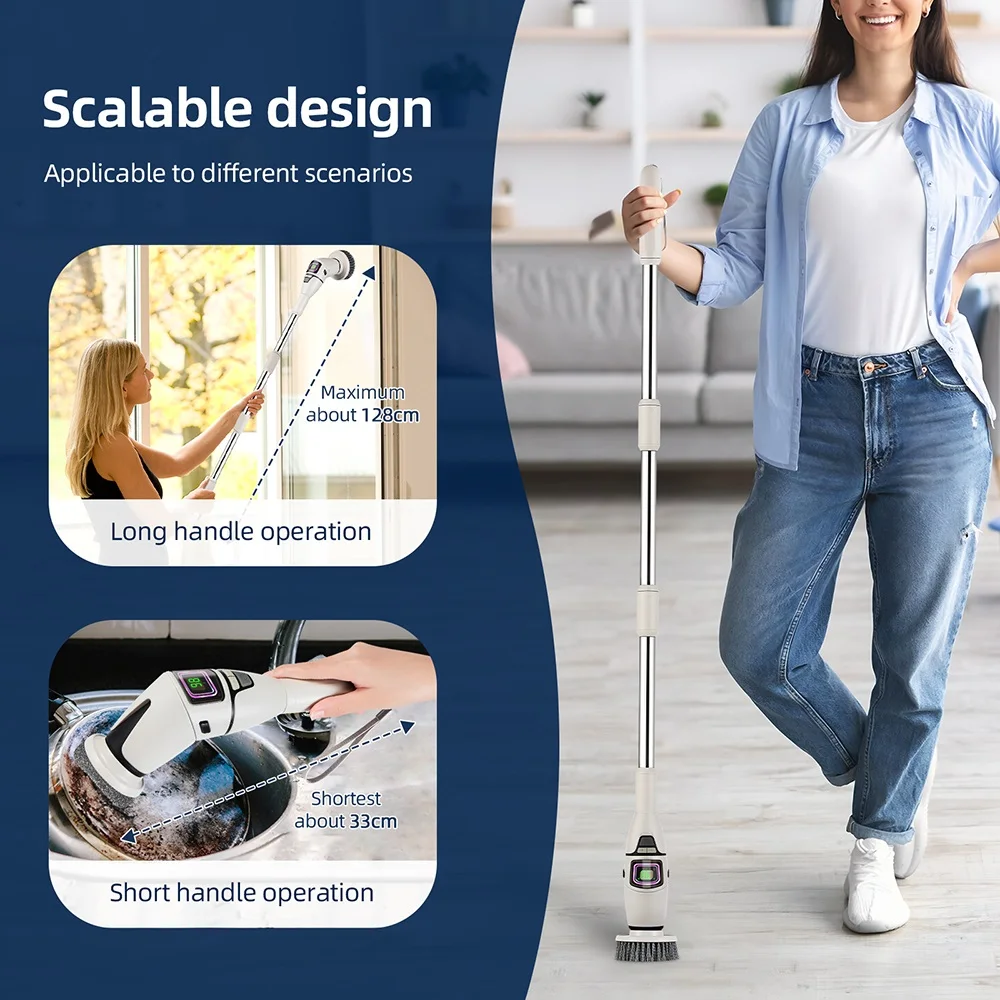 10-IN-1다기능 청소 브러시 ​​전기 스핀 스크러버 회전 바닥 Windows 브러시 클리너 욕실 주방 화장실