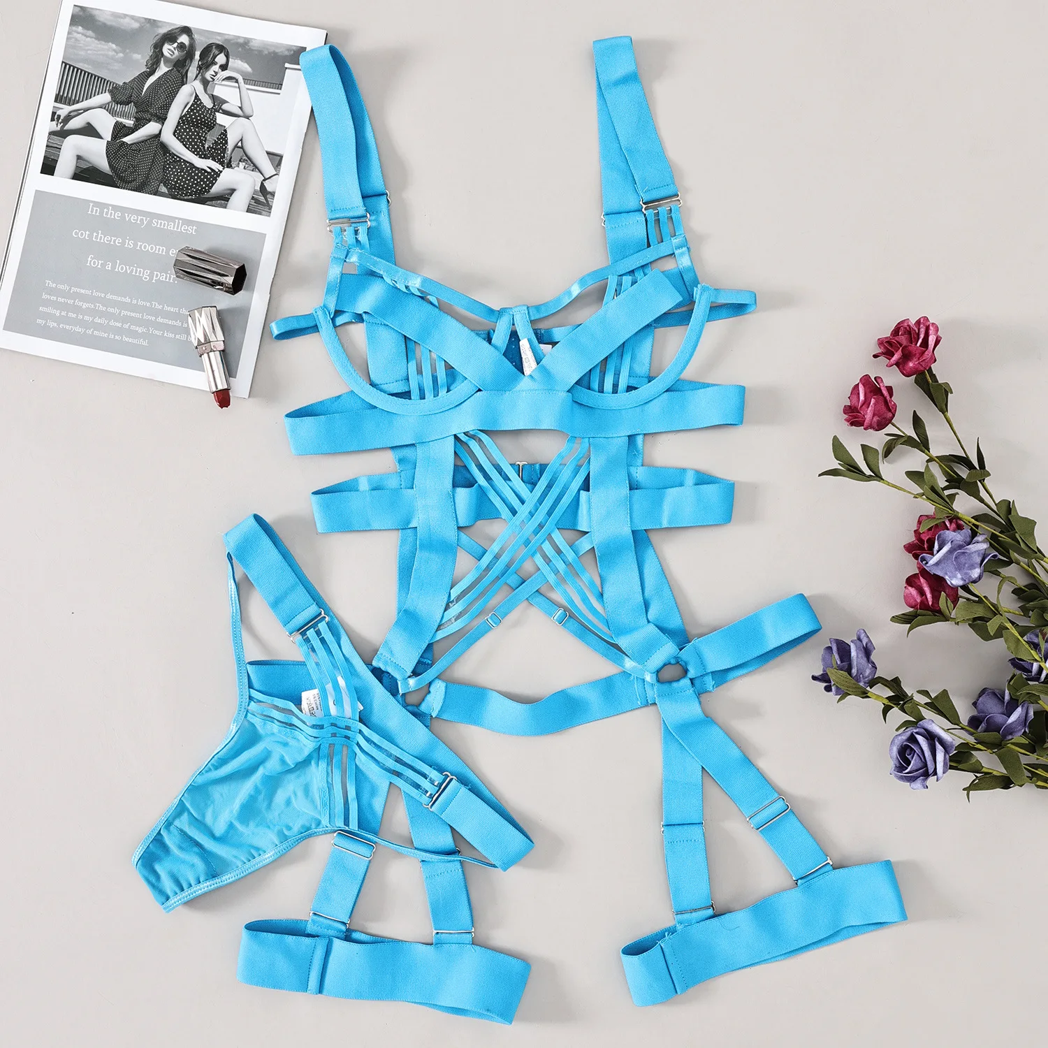 

Black Hollow Jumpsuit Seductive Erotic Set Transparent Lingerie Gothic Cross Bandage Sexy Lingerie Set G Rope Hollow Jumpsuit