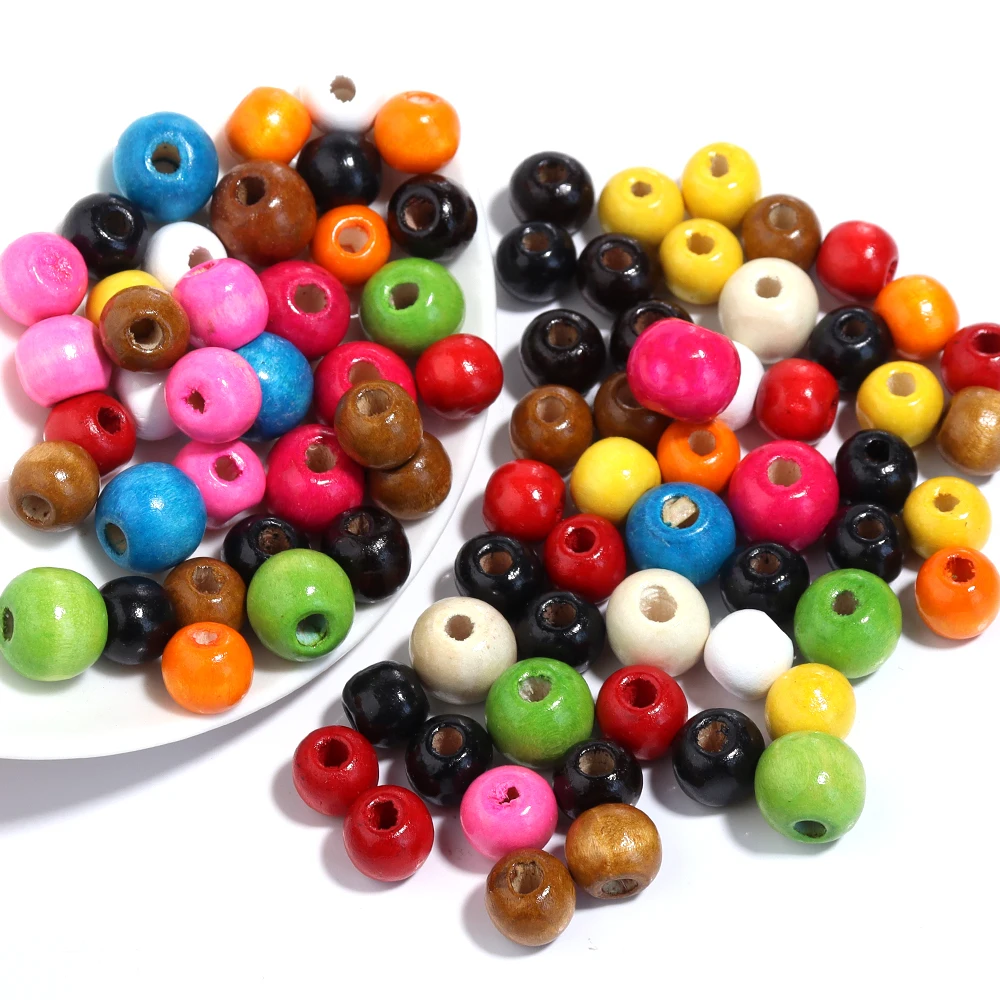 100-200 Uds 8/10/12mm cuentas de madera Natural agujero grande cuentas redondas de madera sueltas para fabricación de joyería DIY pulseras collar Accesorios