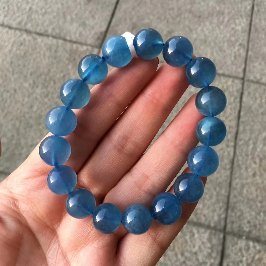 Natural Blue Aquamarine Clear Beads Bracelet Star Light 12.5mm Fashion Women Men Brazil Stretch Jewelry AAAAA