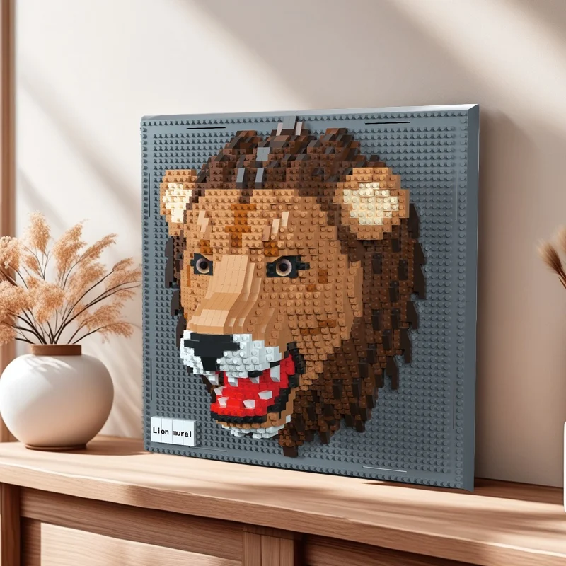 ثلاثية الأبعاد اللبنات ثعبان القرش الأسد الحيوان رئيس جدارية جدار كتلة DIY بها بنفسك البناء تجميع جدار ديكور معلقة النحت لعبة هدية