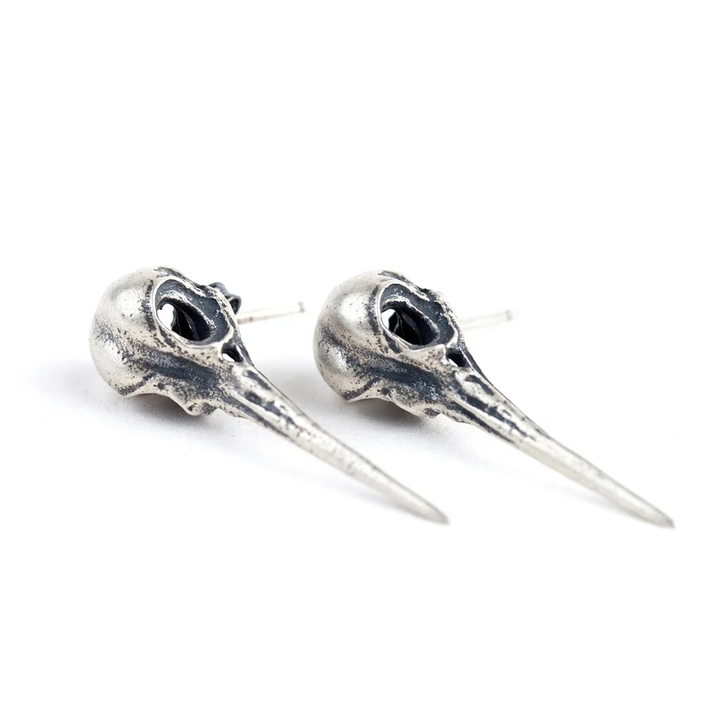 

Bird Skull Earrings Oxidised 925 Sterling Silver Raven Crow Hummingbird Inspired Gothic Jewelry for Women