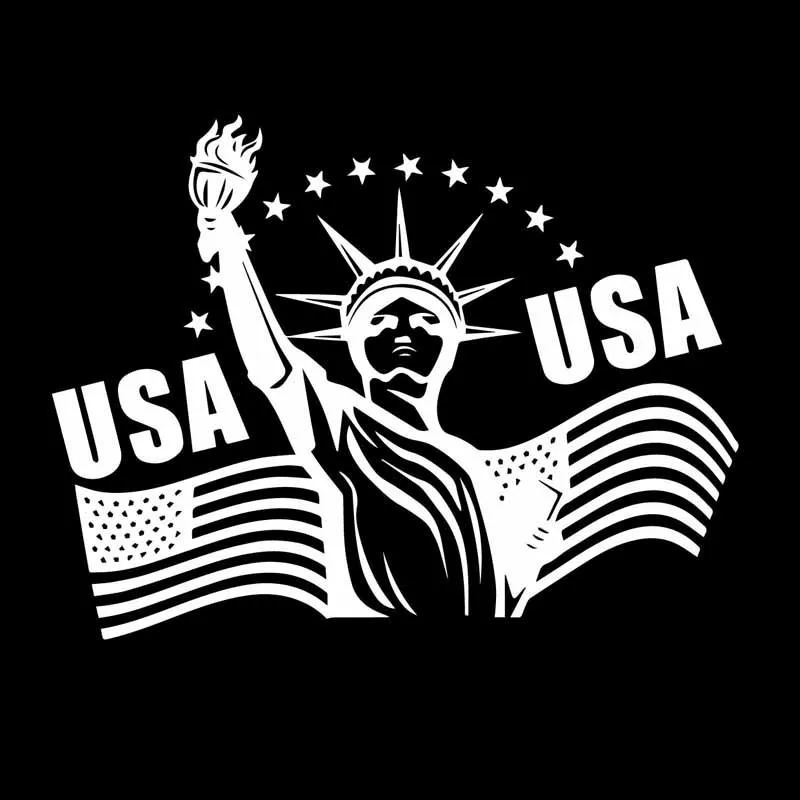 Statue of Liberty and National Flag Car Decals Car Decoration Personality Pvc Waterproof Decals Black/white, 16cm*12cm