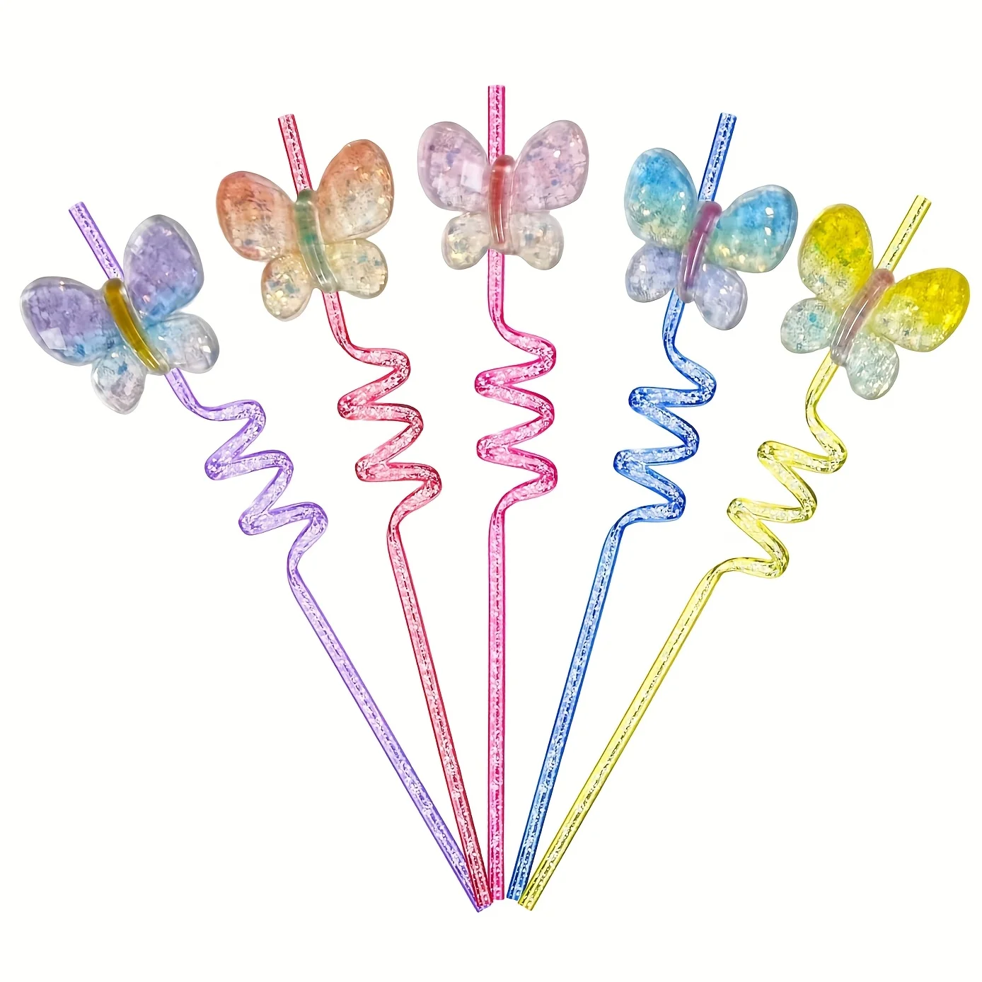 5pcs Resin Butterfly Design Glitter Straws - Durable, Reusable, and Eco-Friendly Drink Cup Decorations for Birthday Fun & Festiv