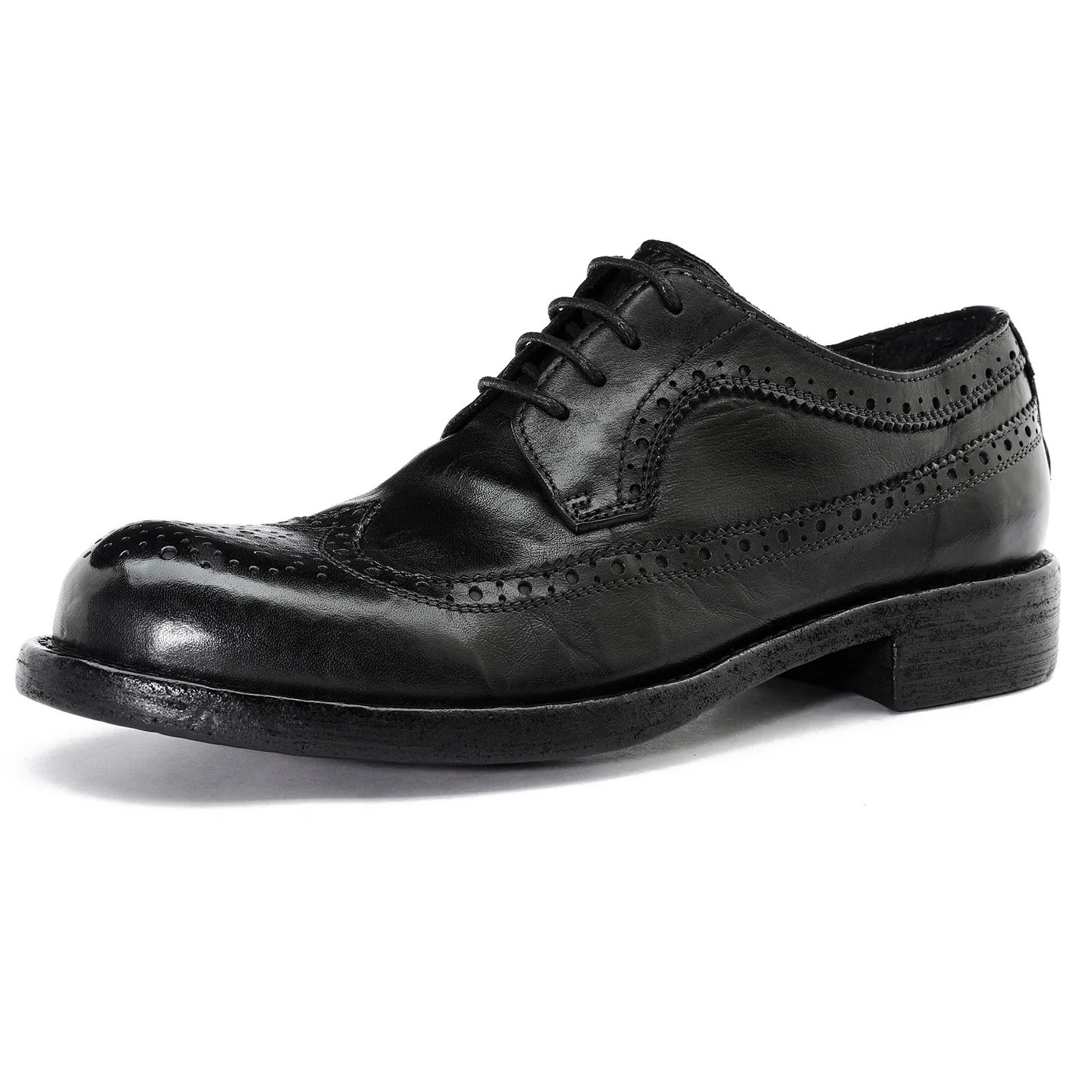 

Men's Handmade Goodyear Welted Washed Shell Cordovan Brogue Dress Shoes Large Size Business Casual Wedding Footwear Leather Sole