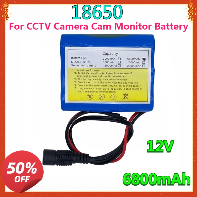 New 12V 6800mAh 18650 Lithium Ion Rechargeable Battery Pack DC, Suitable for CCTV Camera Cam Monitor Battery