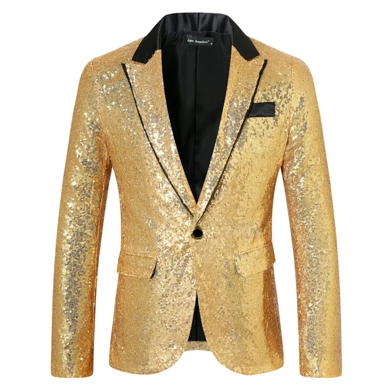 2025 Fall Winter New Disco Shiny Beaded Gold Blazer for Men, Nightclub Party Stage Performance Sequin Mens Jacket,Seven Colors