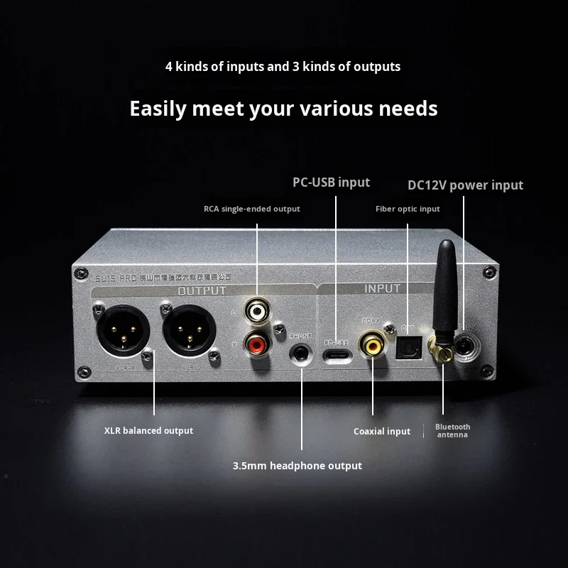 SU15PRO Hi-Fi Balanced Audio DAC Decoder 4 Kinds of Inputs and 3 Kinds of Outputs Audio Decoder with ES9039Q2M & BT5.4
