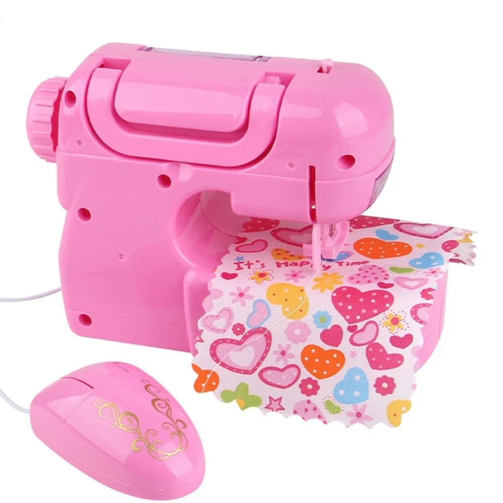 Macchina da cucire per bambini simulata con macchina da cucire portatile leggera che produce vestiti Regali educativi per cucire elettrici rosa