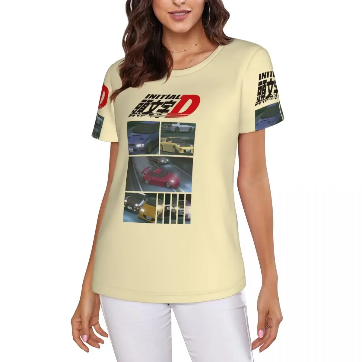 Initial D NeonT-Shirt Women Short Sleeve T Shirts Round Neck Clothing Cotton Summer Tees Streetwear