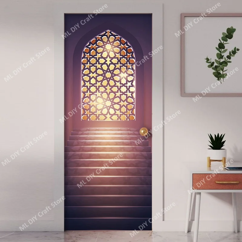 

Exotic Orient Door PVC Simulation Home Decoration Stickers Refurbished Door Window Stickers Arabic Style Wall Stickers