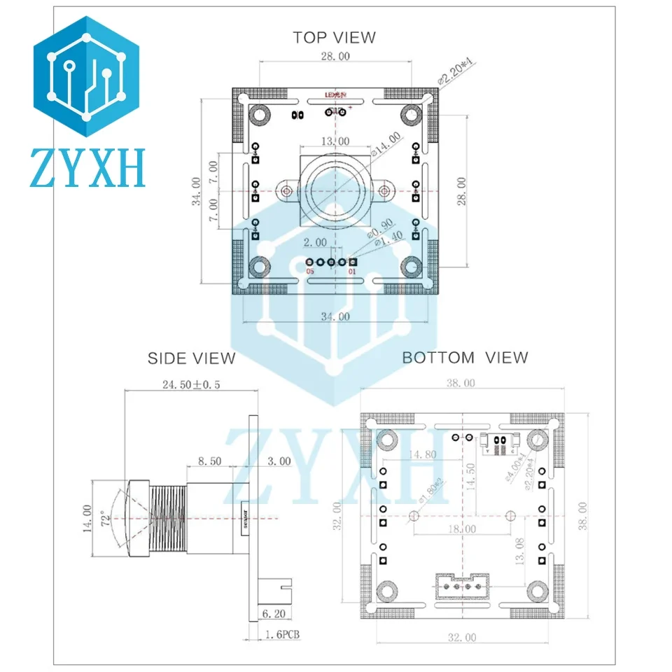 OV9732 1MP Camera Module 72/100 Degree USB Free Driver MJPG/YUY2 Adjustable Manual Focus 1280x720 Camera PCB Board