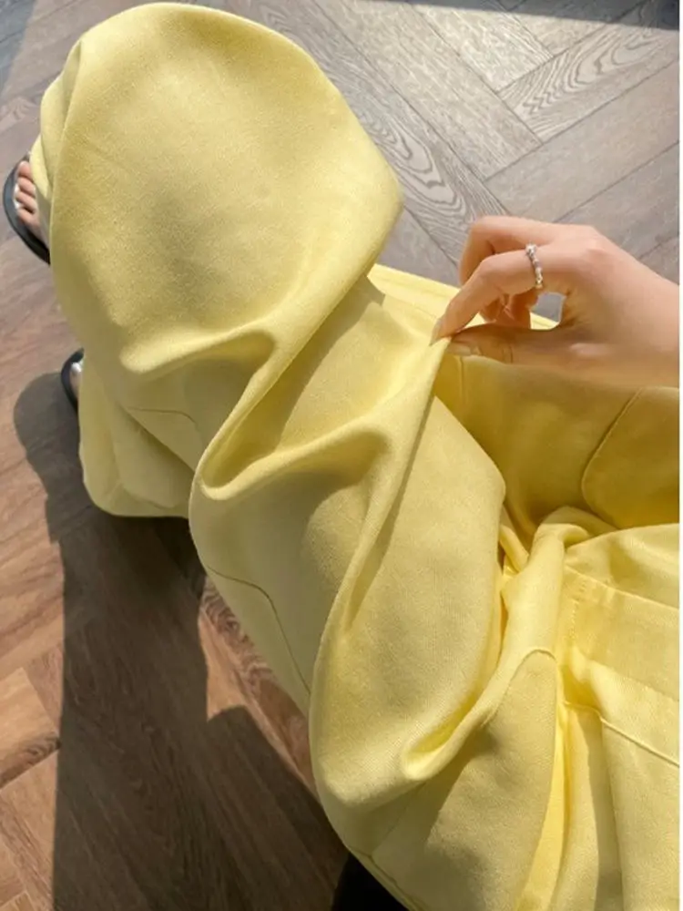 Pantaloni a gamba larga kaki Pantaloni estivi da donna sottili di piccole dimensioni in seta di ghiaccio Pantaloni a banana drappeggiati con taglio dritto Pantaloni a vita alta comodi