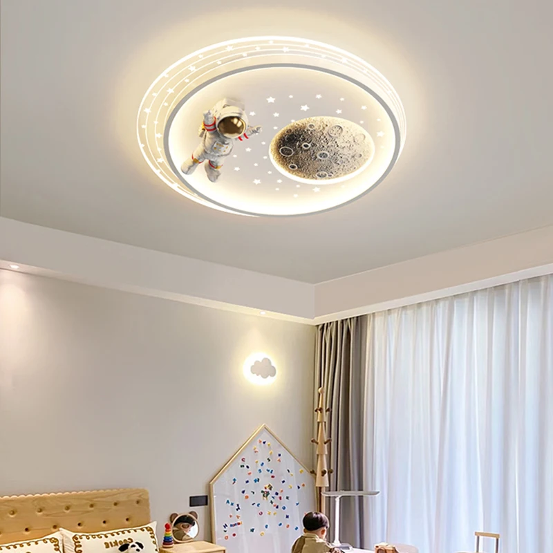 Modern LED Ceiling Lamp Nordic Design Art Cartoon Astronaut Chandelier Suitable For Children's Room Boy Girl Bedroom Light