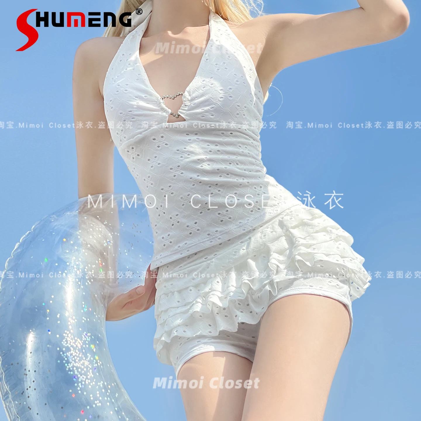 

2025 Summer New Sweet Girls White One-piece Swimsuit Woman Slim Sexy Swimwear Japanese Kawaii Bathing Suit Women