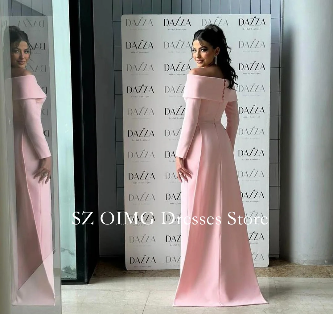 OIMG Saudi Arabia Crepe Satin Prom Dresses Off-Shoulder Dress Long Sleeves  Dress Formal Women Wedding Party Gowns Customized