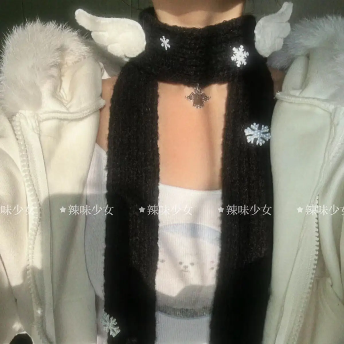 Women Harajuku Wool Scarves Solid Color Long Scarves Wing Thin Long Decorative Neckerchief Fashion Sense Spice Girl Streetwear