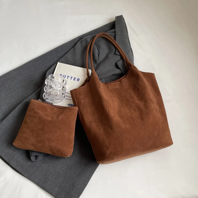 Retro-Damen-Umhängetasche aus Wildleder, neue einfarbige Farben, hohe Kapazität, lässige Tragetasche mit Reißverschluss, vielseitiges Nähgarn zum Basteln – Detail 28